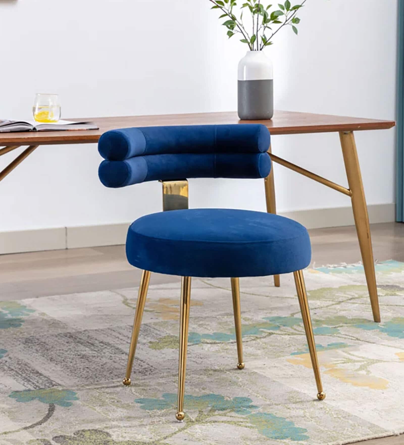Swizzy Velvet Dining Chair In Blue Colour