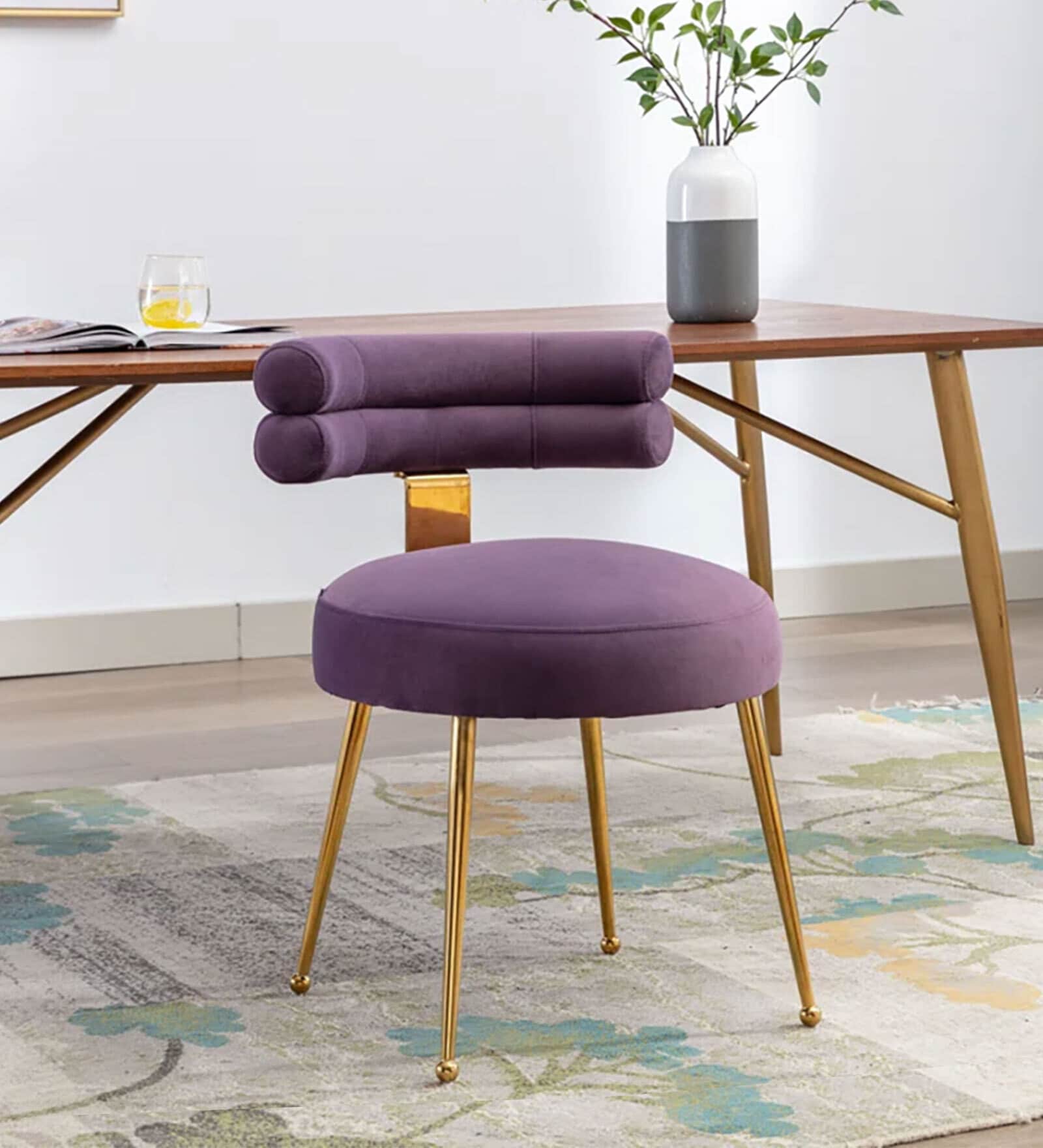 Swizzy Velvet Dining Chair In Purple Colour