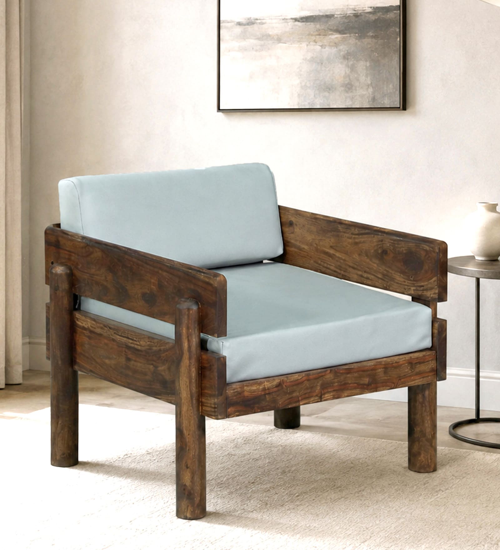 Swoon Sheesham Wood 1 seater Sofa in Provincial Teak Finish Swoon Sheesham Wood 1 seater Sofa in Provincial Teak Finish