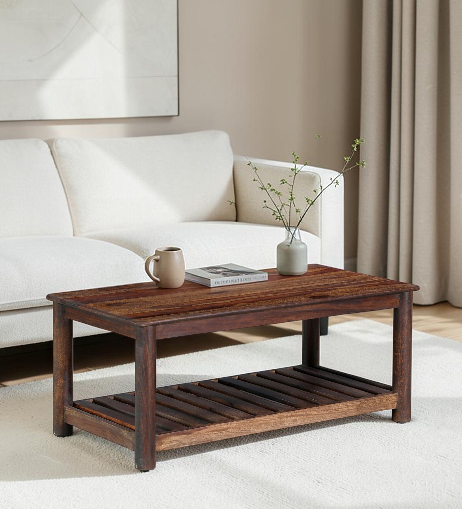 Swoon Sheesham Wood Coffee Table in Provincial Teak Finish Swoon Sheesham Wood Coffee Table in Provincial Teak Finish