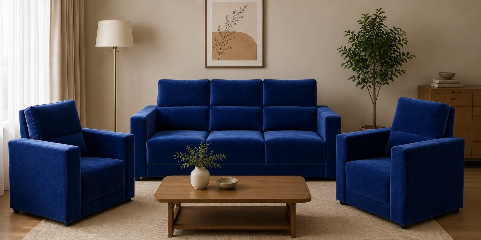 Swiss (3+1+1) Seater Sofa In Blue Color