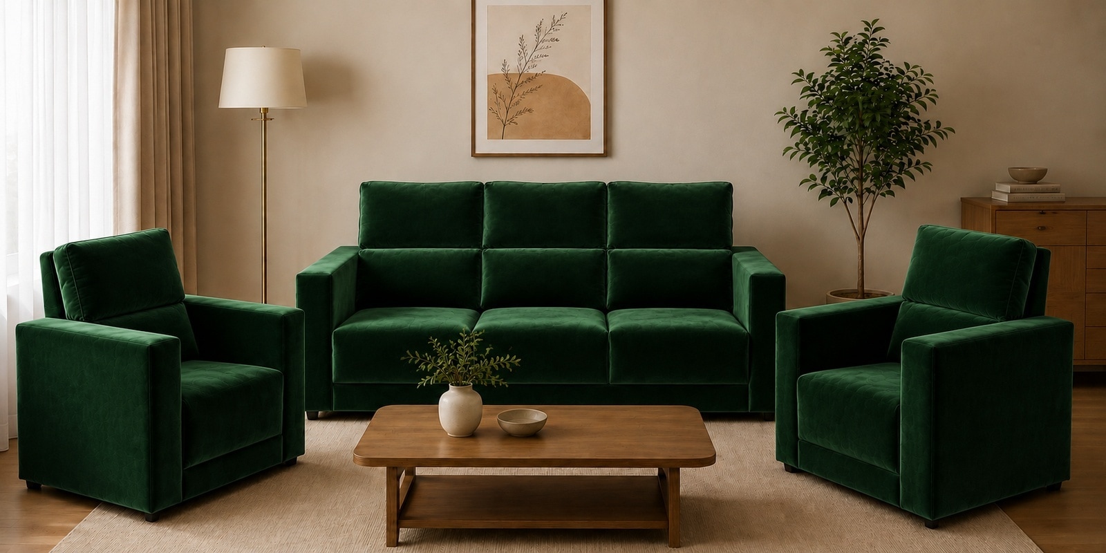 Swiss (3+1+1) Seater Sofa In Green Color