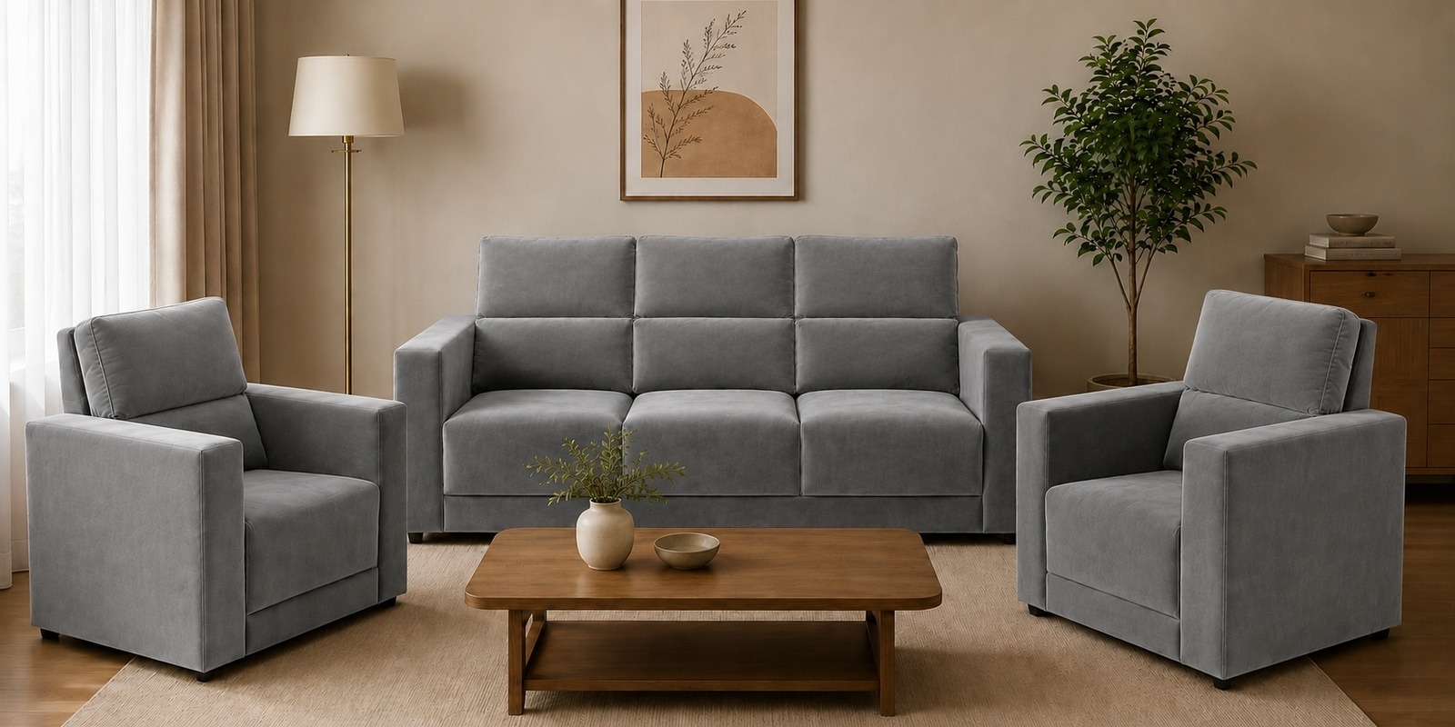 Swiss (3+1+1) Seater Sofa In Grey Color