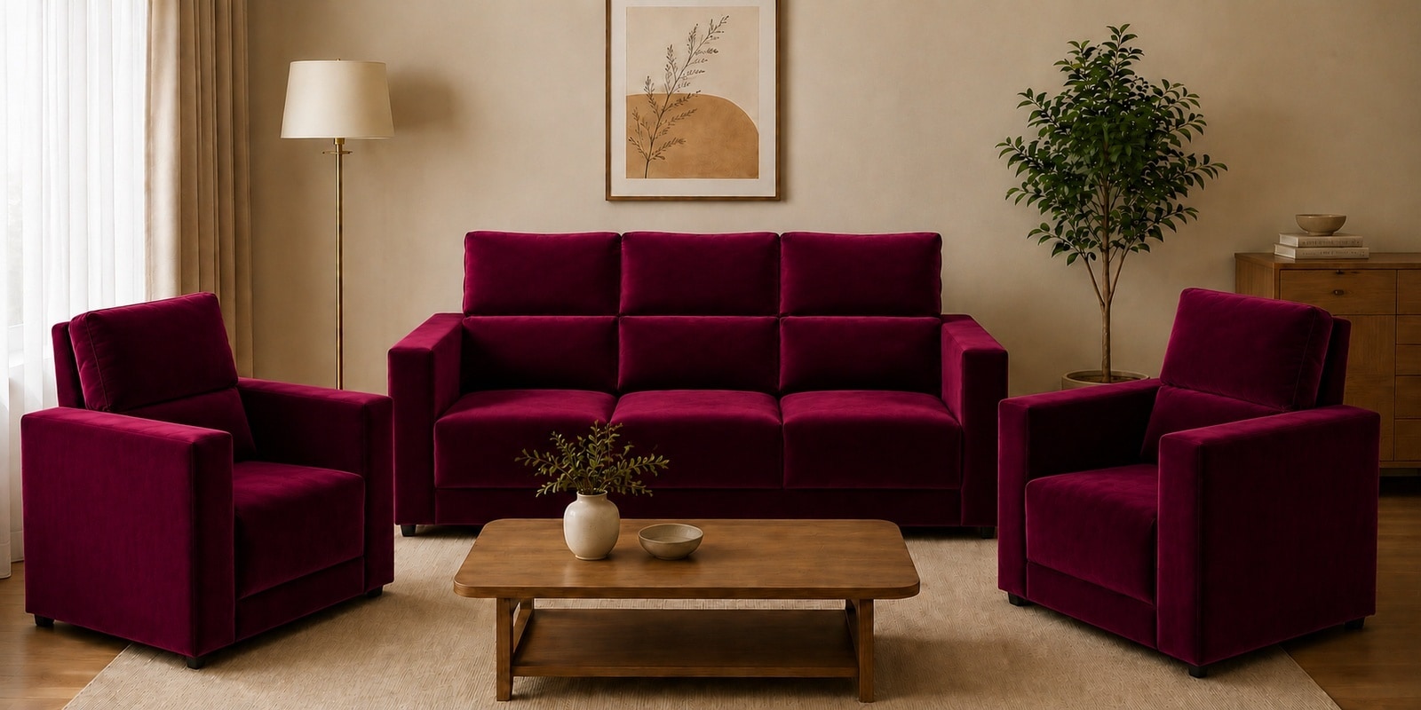 Swiss (3+1+1) Seater Sofa In Maroon Color
