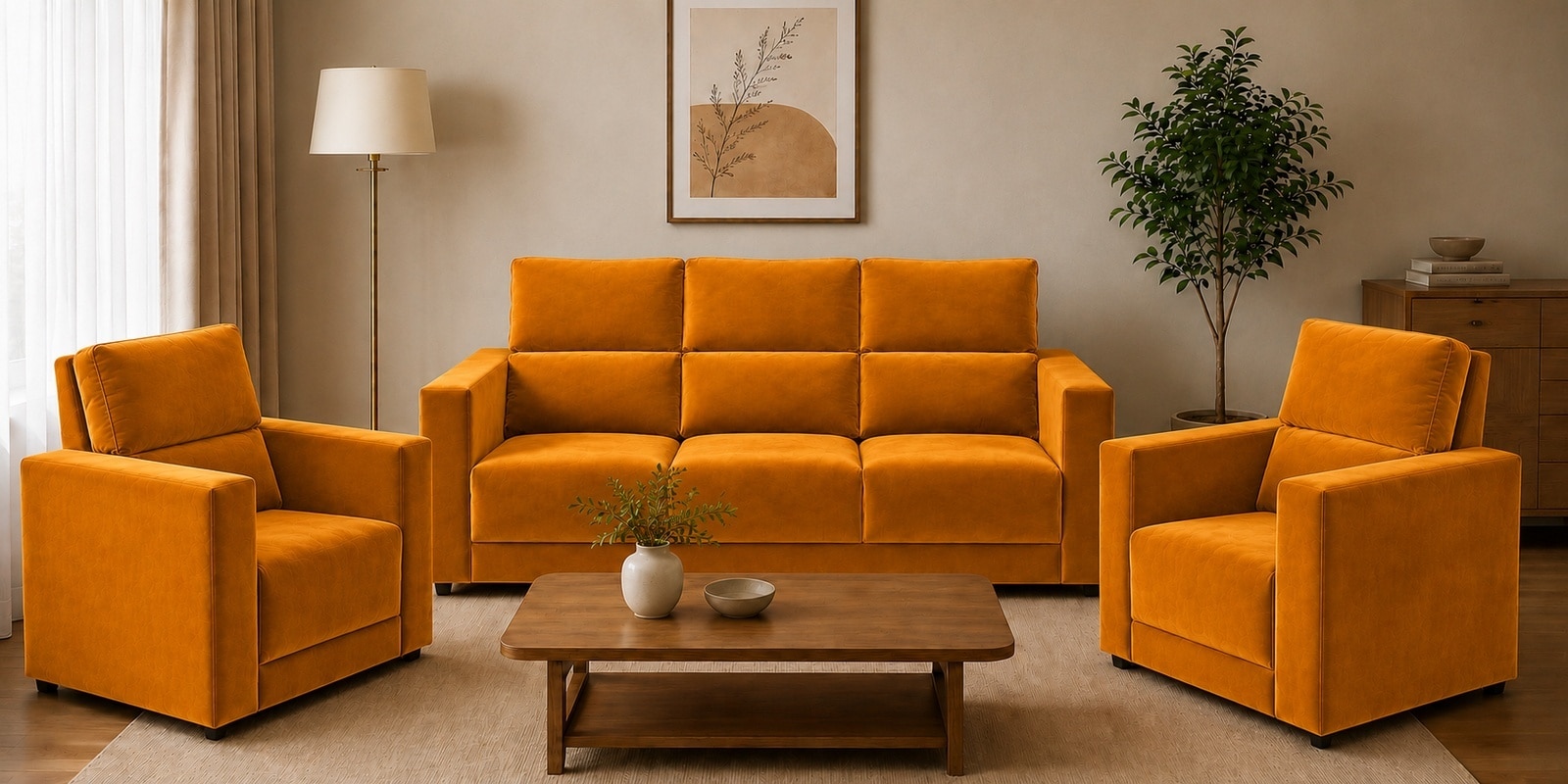 Swiss (3+1+1) Seater Sofa In Mustard Color