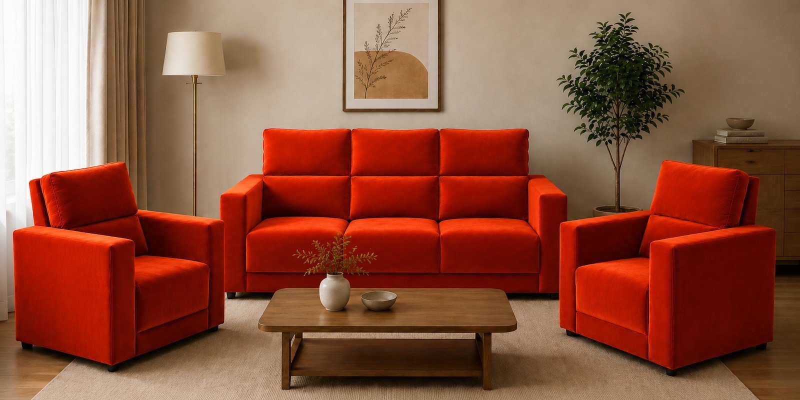 Swiss (3+1+1) Seater Sofa In Orange Color