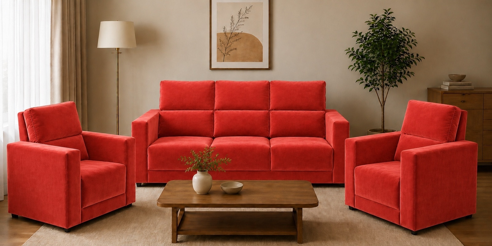 Swiss (3+1+1) Seater Sofa In Rose Color