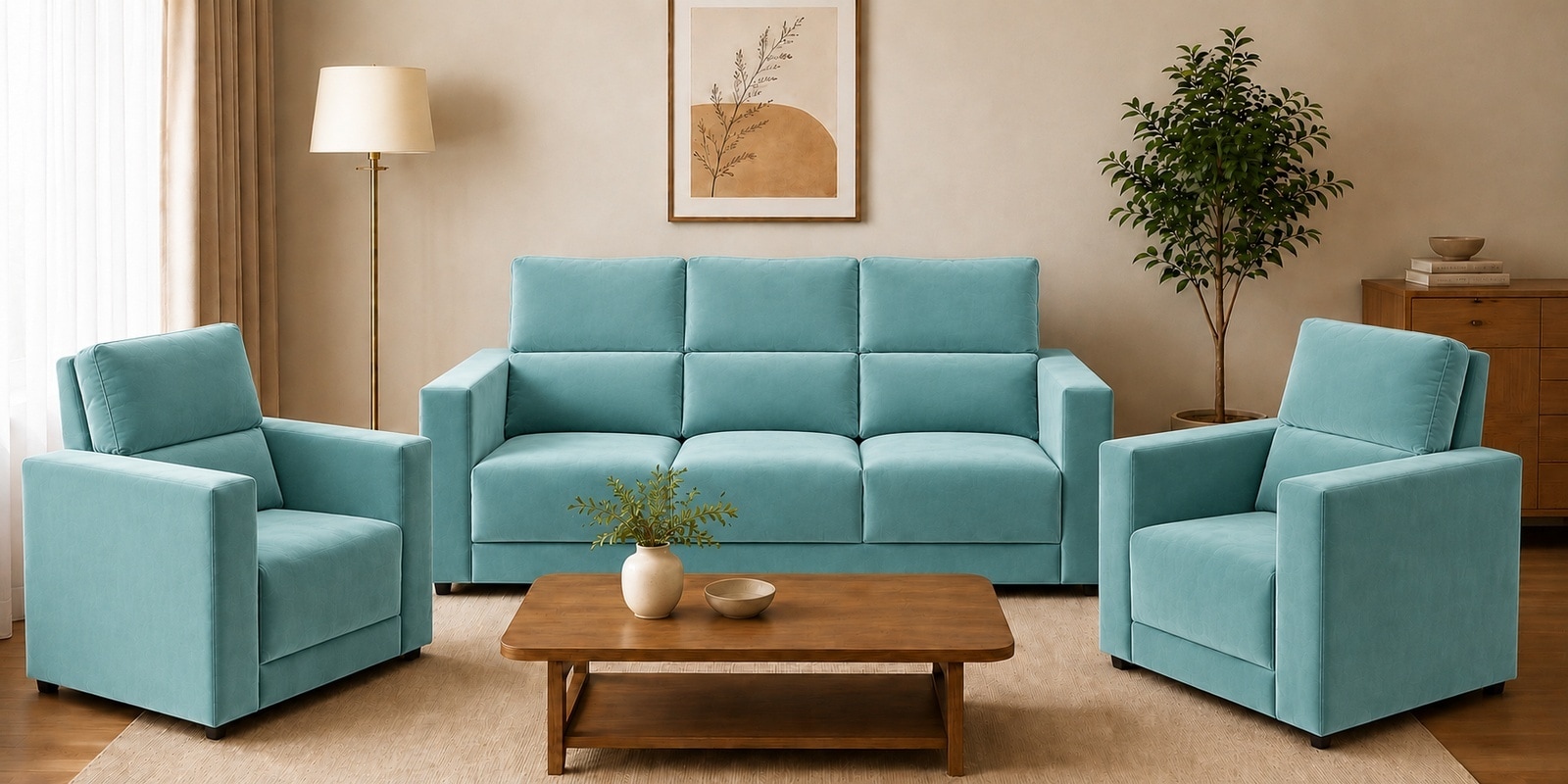 Swiss (3+1+1) Seater Sofa In Teal Color