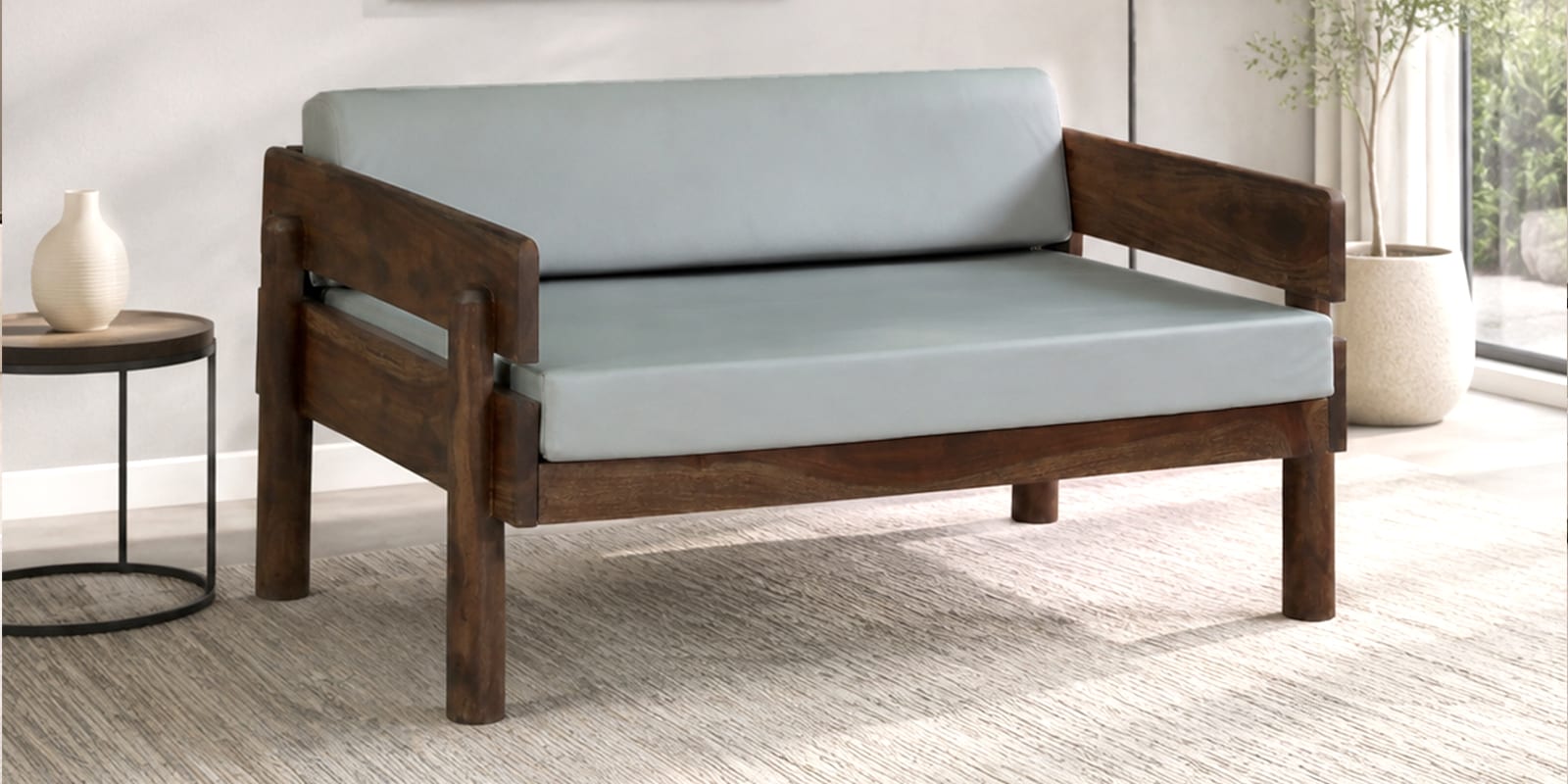 Swoon Sheesham Wood 2 seater Sofa in Provincial Teak Finish Swoon Sheesham Wood 2 seater Sofa in Provincial Teak Finish