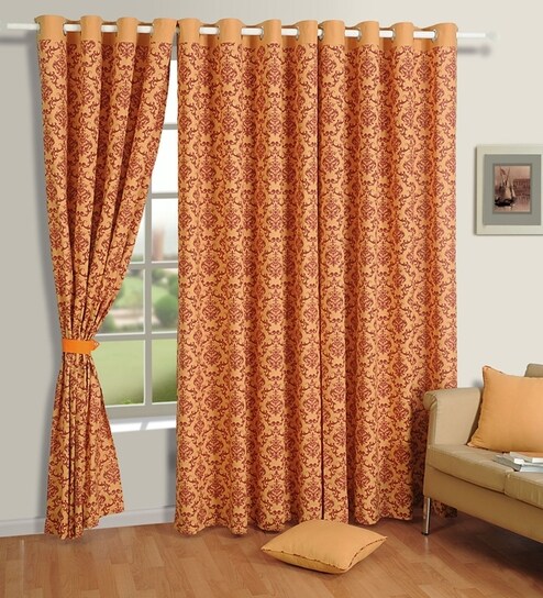 Buy Rust Orange Printed Eyelet Window Curtain With Lining 5 Ft By