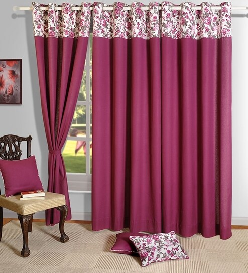Buy Solid Wine Purple Cotton 60 Inch Eyelet Window Curtain With