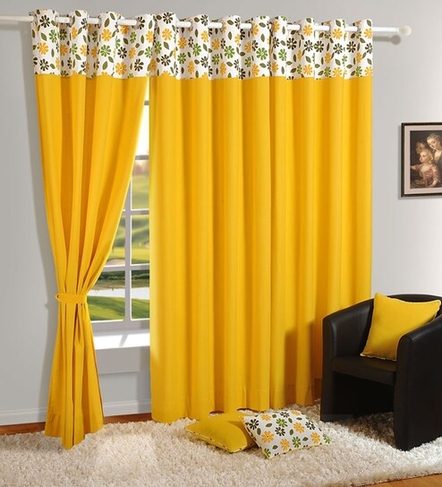 Buy Yellow Cotton 60 X 54 Inch Solid Eyelet Window Curtain By