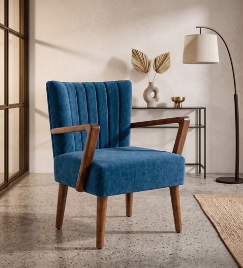 Swan Arm Chair In Blue Velvet Colour