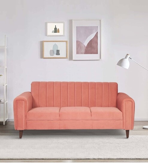 Swank Fabric 3 Seater Sofa In Peach Colour