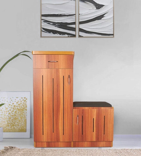 Swann Shoe Rack with Seating in Tan Finish
