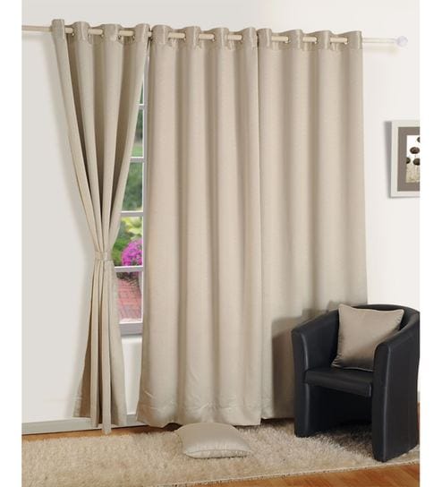 Buy Cream Jacquard Paisley Blackout Eyelet Curtain By Swayam