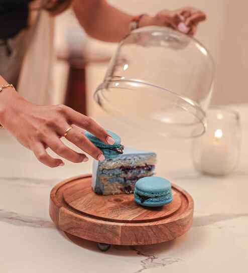 Sweet Haven Acacia Wood Cake Stand with Glass Dome