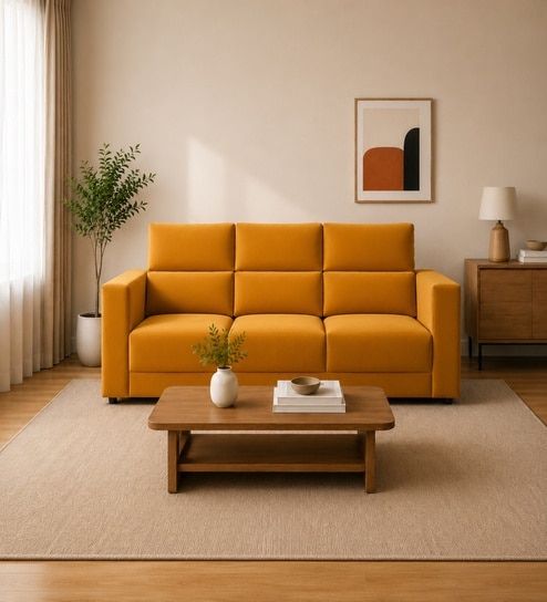 Swiss 3 Seater Sofa In Mustard Color
