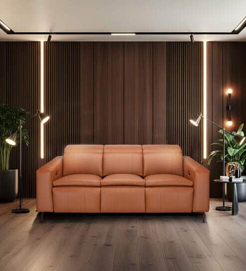 Ramona Leatherette Three Seater Motorized Recliner in Tan Colour