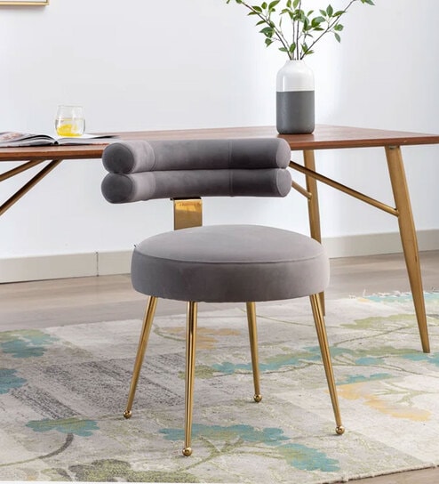 Swizzy Velvet Dining Chair In Grey Colour