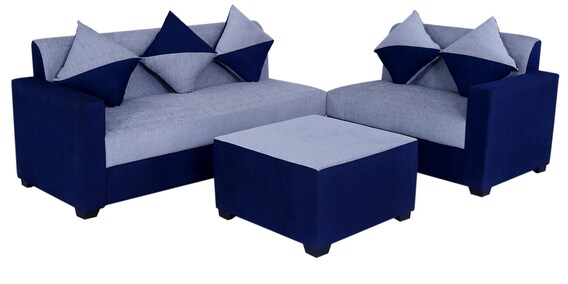 Buy Sweden Sofa Set With ottoman In Grey Blue Colour By 