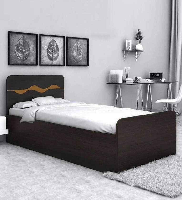 Buy Swirl Single Bed with Storage in Wenge Finish by HomeTown Online