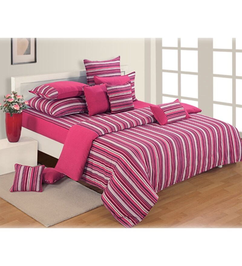 Buy Swayam Pink Striped Bedsheet Set 