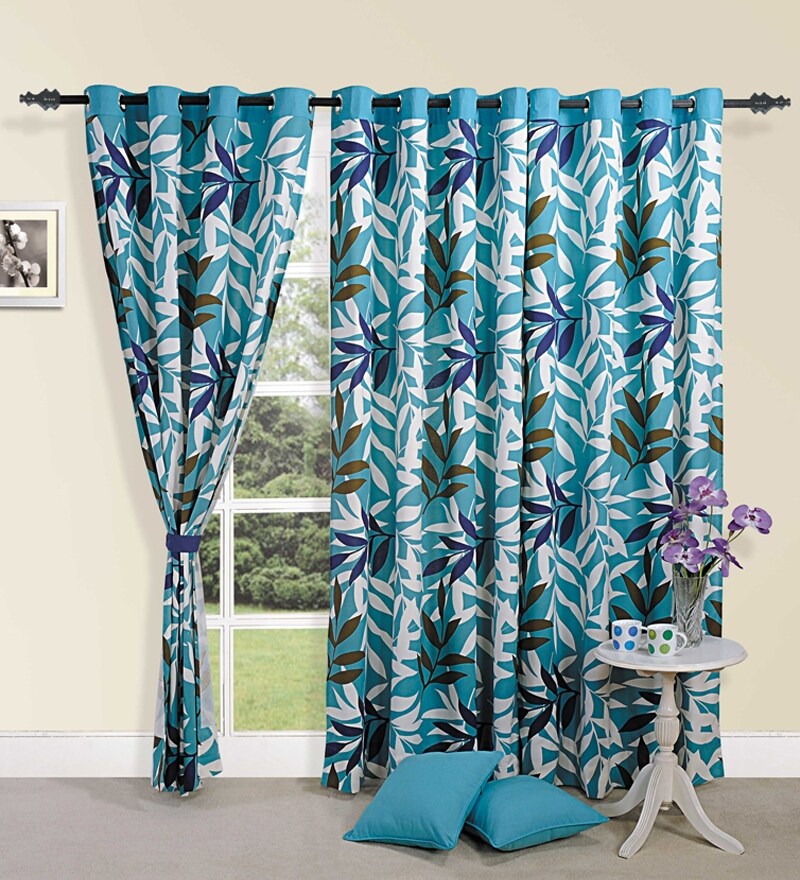 Buy Swayam Leafy Printed Blue Door Curtain with Eyelet Online Floral