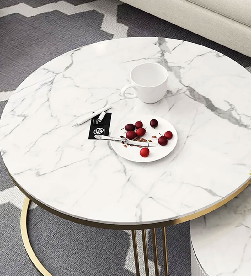 Buy Swift Marble Top Nesting Table With Drawer Storage (Set of 2) in