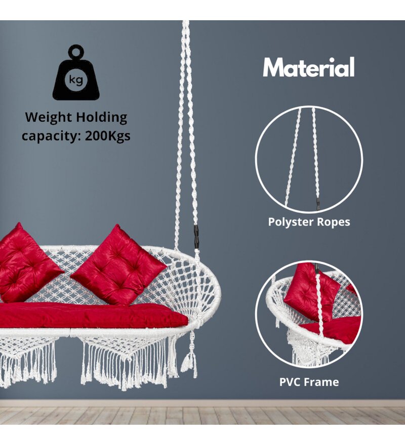 Buy Fabric Swing in White & Red Colour with cushions by Swingzy Online