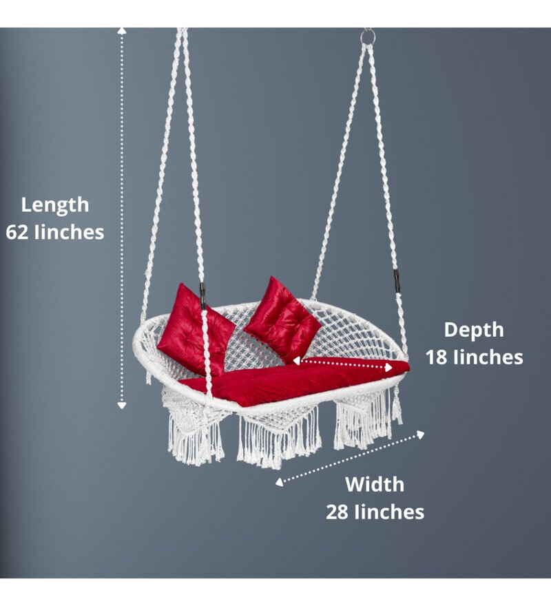 Buy Fabric Swing in White & Red Colour with cushions by Swingzy Online