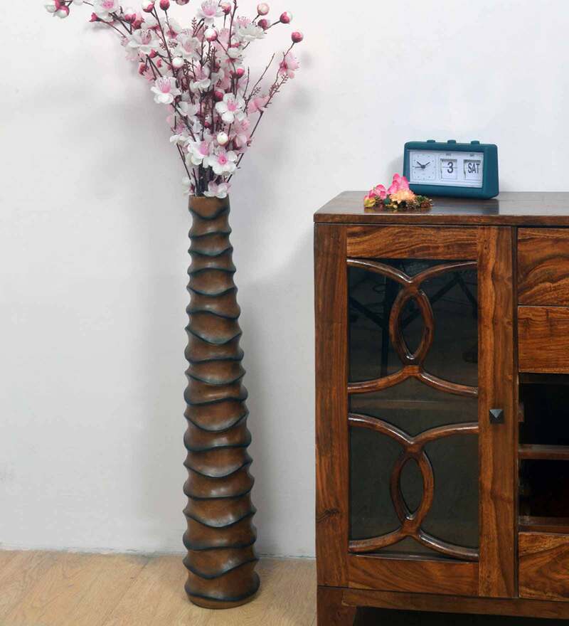 Buy Swirl Brown Mango Wood Floor Vase by home Online Vases Vases