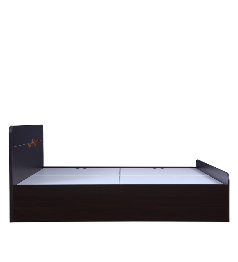 Buy Swirl Queen Size Bed in Denver Oak Finish with Box Storage Online Modern Queen Size Beds