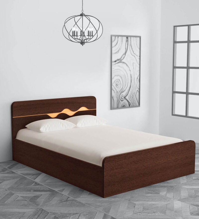 Buy Swirl Queen Size Bed with Storage in Denver Oak Finish by Hometown