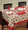 Swayam Red Cotton 90 x 60 Inch Floral Printed Table Cover