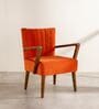 Swan Teak Wood Arm Chair on Red fabric