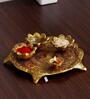 Swastik Metal Pooja Thali with attached 4 Diyas (Gold)