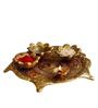 Swastik Metal Pooja Thali with attached 4 Diyas (Gold)