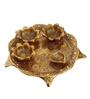 Swastik Metal Pooja Thali with attached 4 Diyas (Gold)