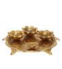 Swastik Metal Pooja Thali with attached 4 Diyas (Gold)