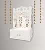 Swastika Kalash Symbol of Hindu Religious White Wooden Wall Temple for Home With Inbuilt focus Lights & Spacious Shelf