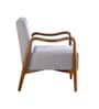 Sway Teak Wood Arm Chair in Misty Grey Fabric