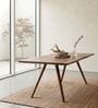 Swerve 6 Seater Acacia Wood Dining Table Set With Cushioned Teak Chairs In Natural Finish Swerve 6 Seater Acacia Wood Dining Table Set With Cushioned Teak Chairs In Natural Finish