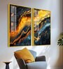 Swirling Golden Abstract Textured Acrylic Art Framed Art Panel (Set Of 2)