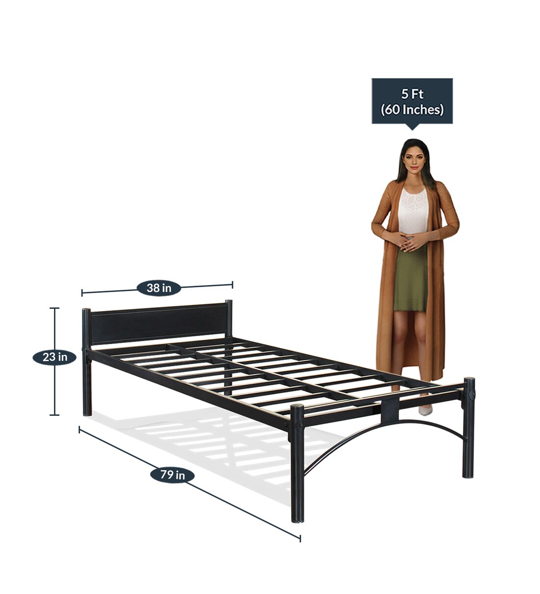 Buy Metallika Sydney Single Bed in Black Finish by Furniturekraft
