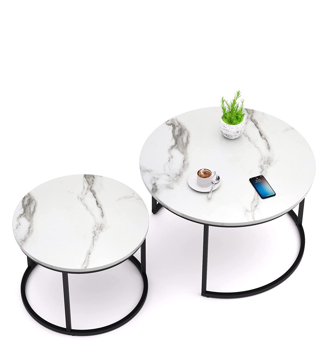 Buy Symphony Marble Top Nesting Table in Black Colour By Shivio Online