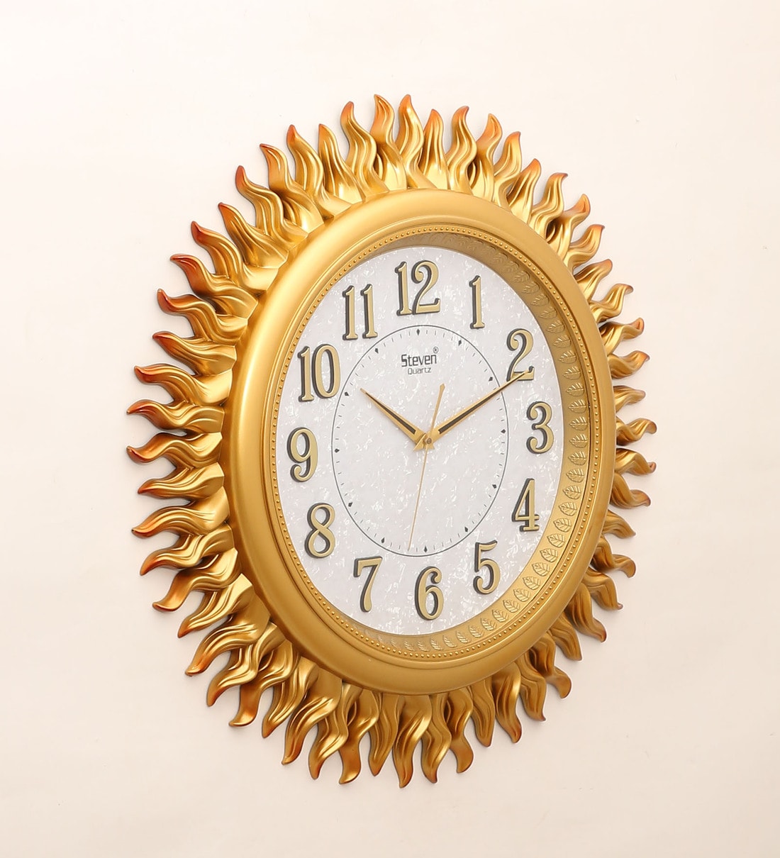 Buy Synthetic Sun Shaped Wall Clock In Golden By FunkyDecors Online