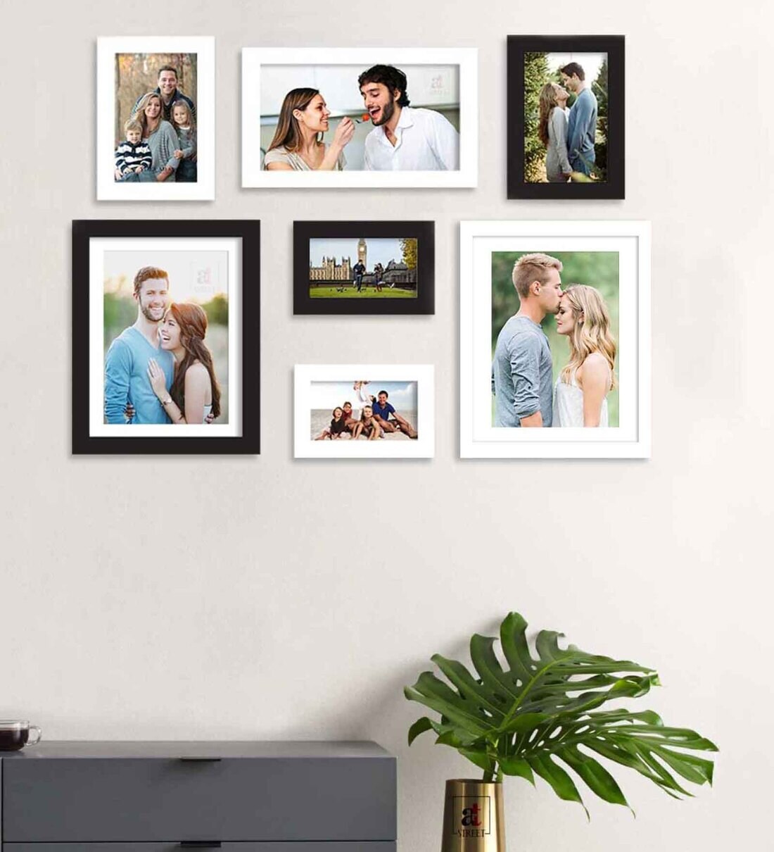 Buy Black & White Synthetic Wood Wall In Set Of 7 Collage Photo Frames ...