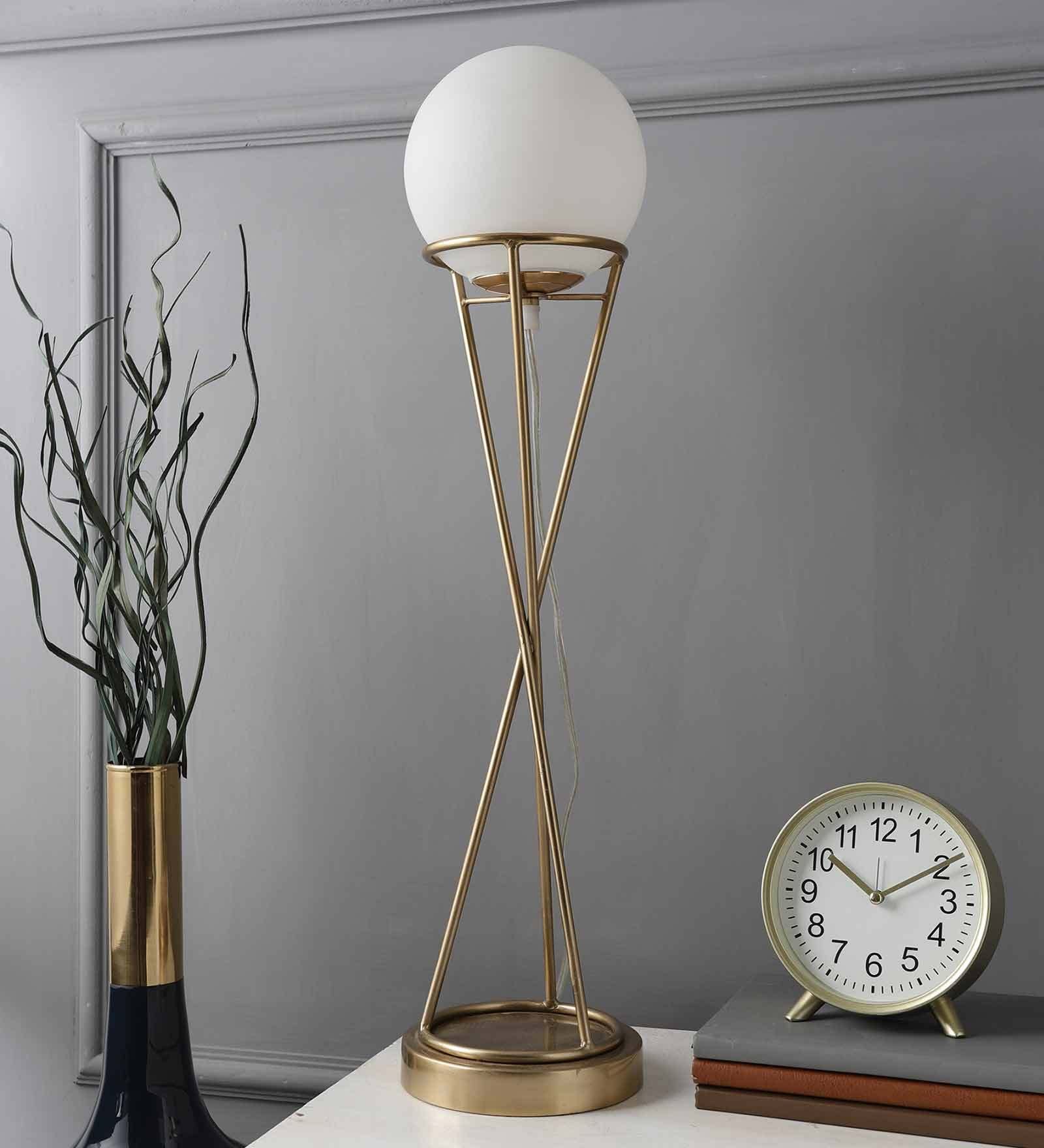 Athens White Glass Shade Table Lamp With Iron & Brass Base