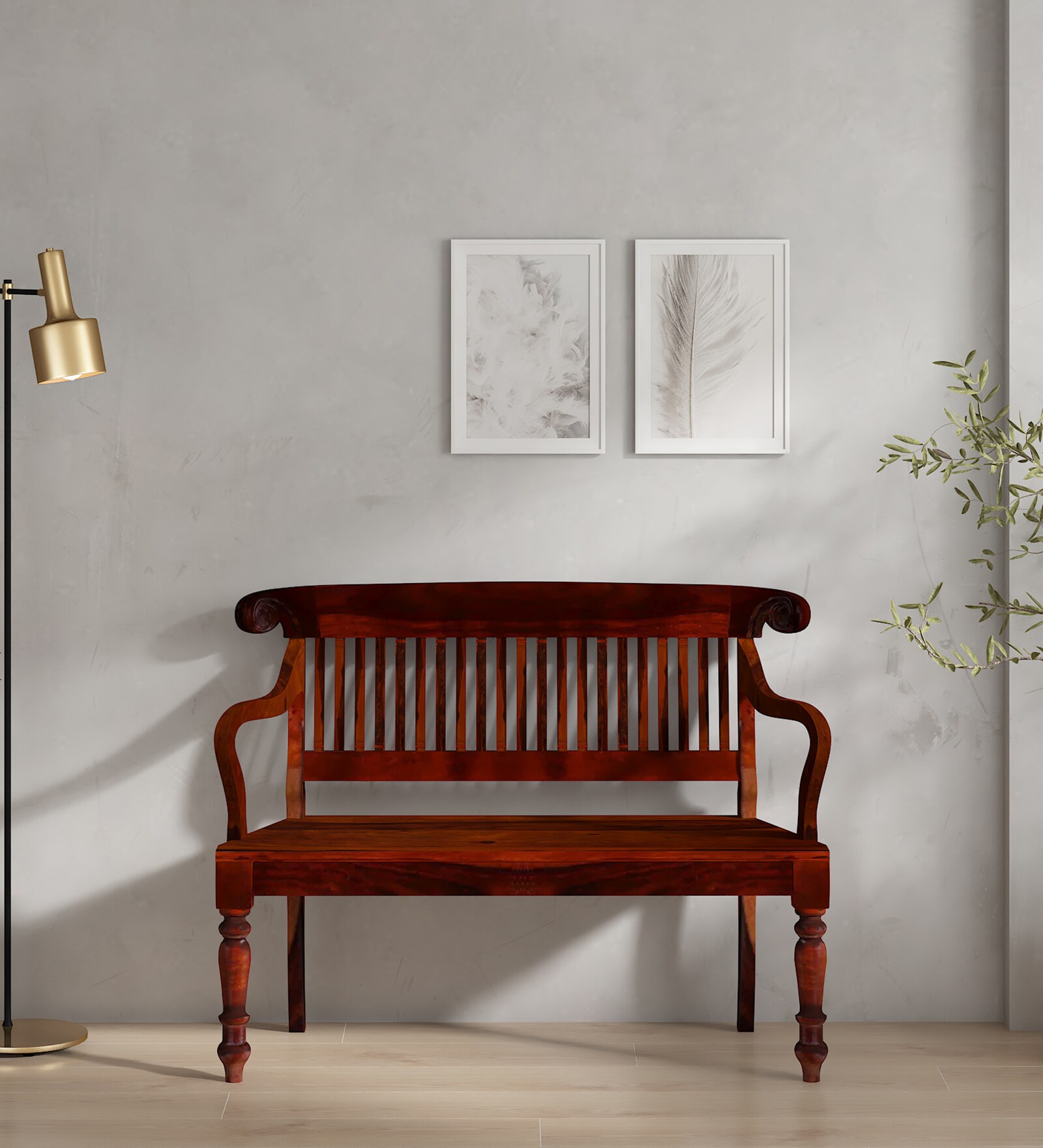 Kensington Sheesham Wood Settee in Honey Oak